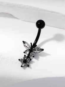 Rhinestone Butterfly Decor Navel Belly Ring - Black - View 1