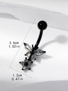 Rhinestone Butterfly Decor Navel Belly Ring - Black - View 4