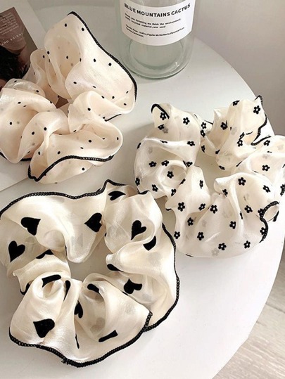 3pcs Women Heart & Flower Fashion Hair Scrunchie For Daily Decoration Elegant Scrunchies Hair Ties Scrunchy Hair Ties