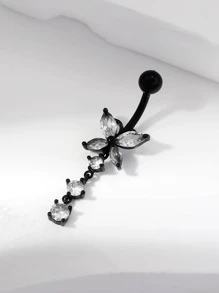 Cubic Zirconia Butterfly Decor Navel Belly Ring - Black - View 1