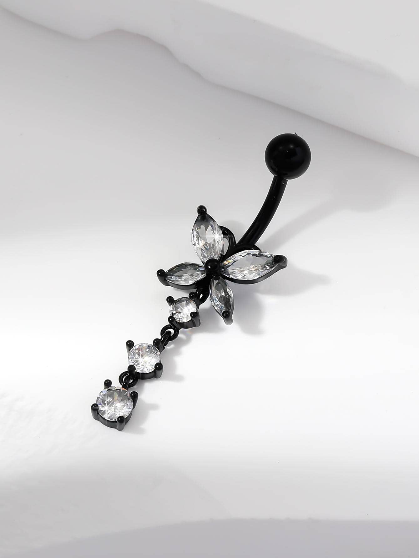Cubic Zirconia Butterfly Decor Navel Belly Ring - Black - View 1