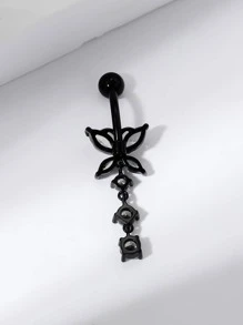 Cubic Zirconia Butterfly Decor Navel Belly Ring - Black - View 2