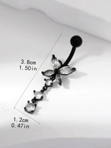 Cubic Zirconia Butterfly Decor Navel Belly Ring - Black - View 4