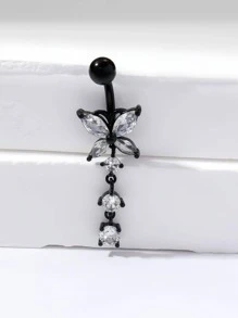 Cubic Zirconia Butterfly Decor Navel Belly Ring - Black - View 3