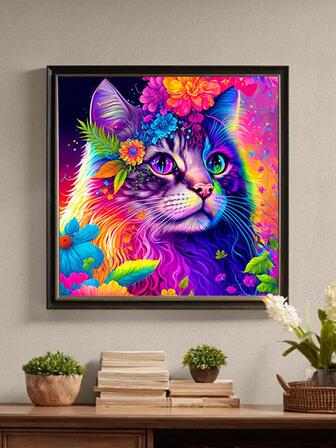 1套ABS DIY鑽石現代貓樣式DIY無框鑽石畫