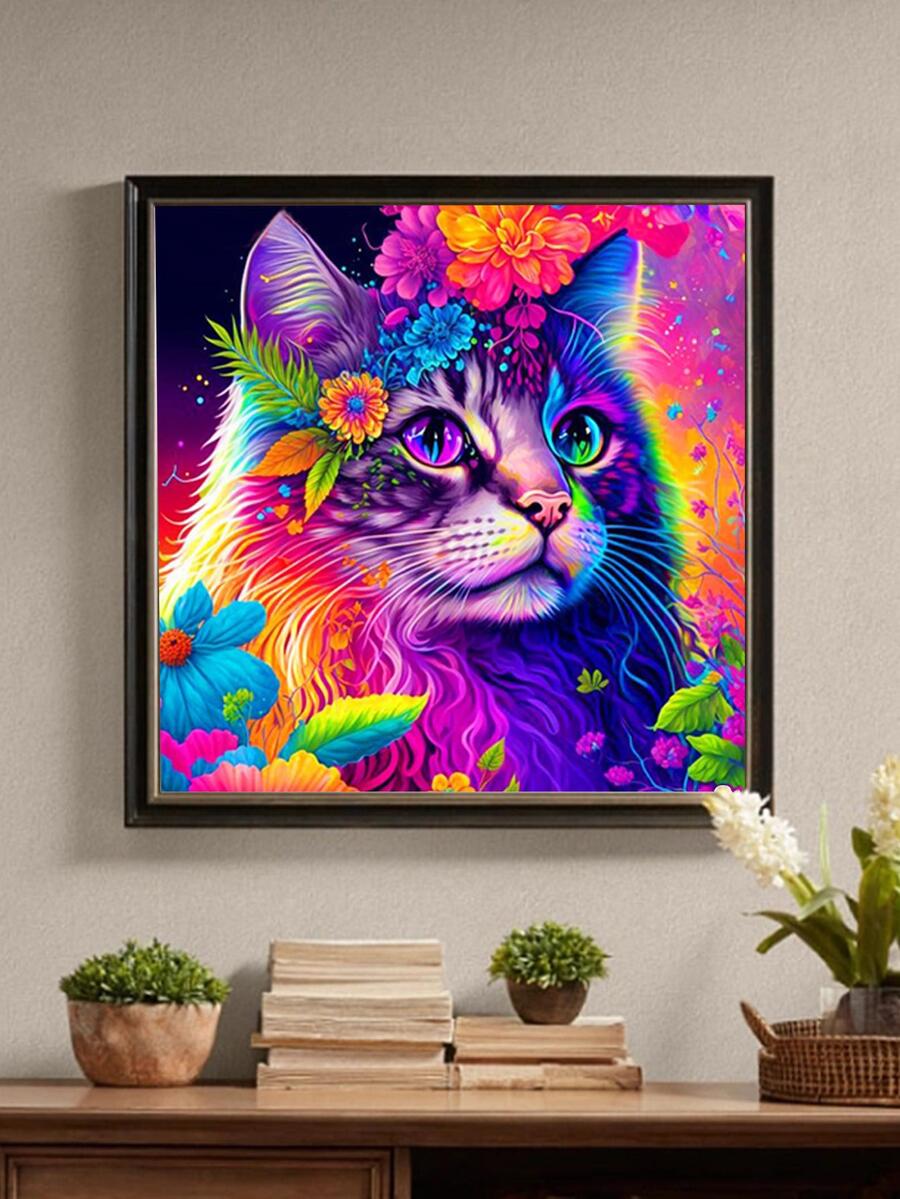 1套ABS DIY鑽石現代貓樣式DIY無框鑽石畫