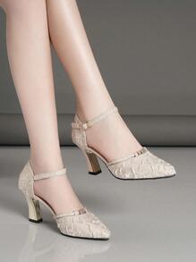 Giày Gót Nhọn Khoét Hở Nữ Có Dây Đeo Mắt Cá Chân - Màu be - Xem 1