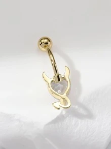 1個鍍金時尚銅肚臍戒指，鑲有白色立方氧化鋯石，適合女性，在情人節、感恩節、萬聖節、復活節、酒吧派對、沙灘派對、生日禮物、日常穿戴等場合佩戴 - 金色 - 查看 2