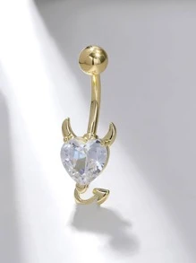 1個鍍金時尚銅肚臍戒指，鑲有白色立方氧化鋯石，適合女性，在情人節、感恩節、萬聖節、復活節、酒吧派對、沙灘派對、生日禮物、日常穿戴等場合佩戴 - 金色 - 查看 3