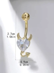 1個鍍金時尚銅肚臍戒指，鑲有白色立方氧化鋯石，適合女性，在情人節、感恩節、萬聖節、復活節、酒吧派對、沙灘派對、生日禮物、日常穿戴等場合佩戴 - 金色 - 查看 4