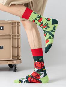 1 Par De Calcetines De Media Pantorrilla Con Patrón De Letras Jacquard De Ab - Multicolor - Ver 3