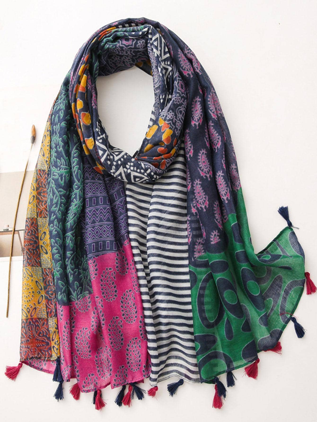 Boho Beach Accessories 1pc Simple Printed Scarf New Women Silk Scarf Spring Summer Sunscreen Beach Towel Warm Neck Wraps Scarf Shawl Accessories Women - Multicolor - View 1