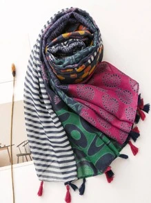 Boho Beach Accessories 1pc Simple Printed Scarf New Women Silk Scarf Spring Summer Sunscreen Beach Towel Warm Neck Wraps Scarf Shawl Accessories Women - Multicolor - View 3