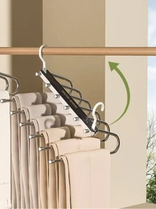 Percha para pantalones de acero inoxidable 6 en 1, soporte de almacenamiento plegable, percha para pantalones multifuncional - Negro - Ver 4