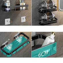 1入組不銹鋼收納架極簡素色掛壁式浴室儲物架 - 黑色 - 查看 4