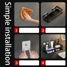 1入組不銹鋼收納架極簡素色掛壁式浴室儲物架 - 黑色 - 查看 6