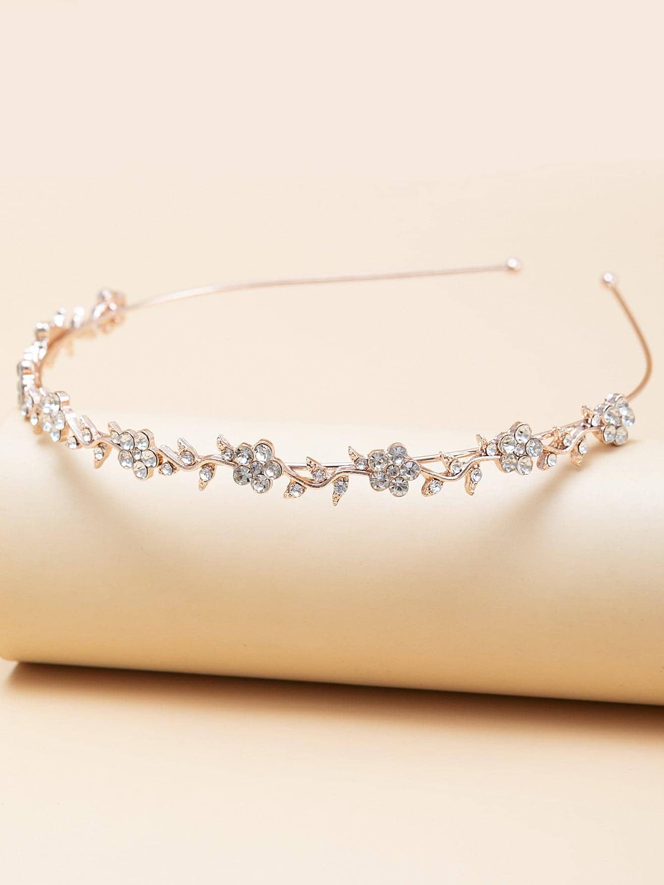 1入組花朵和鑽石裝飾髮箍,適合女性日常佩戴,可作為母親、朋友、老師等節日禮物 - 玫瑰金 - 查看 1