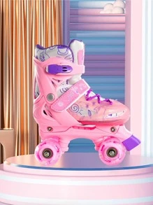 Patines en Paralelo Ajustables con Kit de Protección Patines 4 Ruedas Luminosas para Niños y Principiantes - Rosa - Ver 2