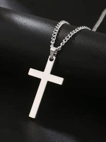 Men Geometric Pendant Necklace - Silver - View 3