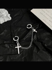 1pc Punk Stainless Steel Cross Charm Ear Cuff For Men For Daily Decoration - Men's Cross Buckle Ear Clips - View 3