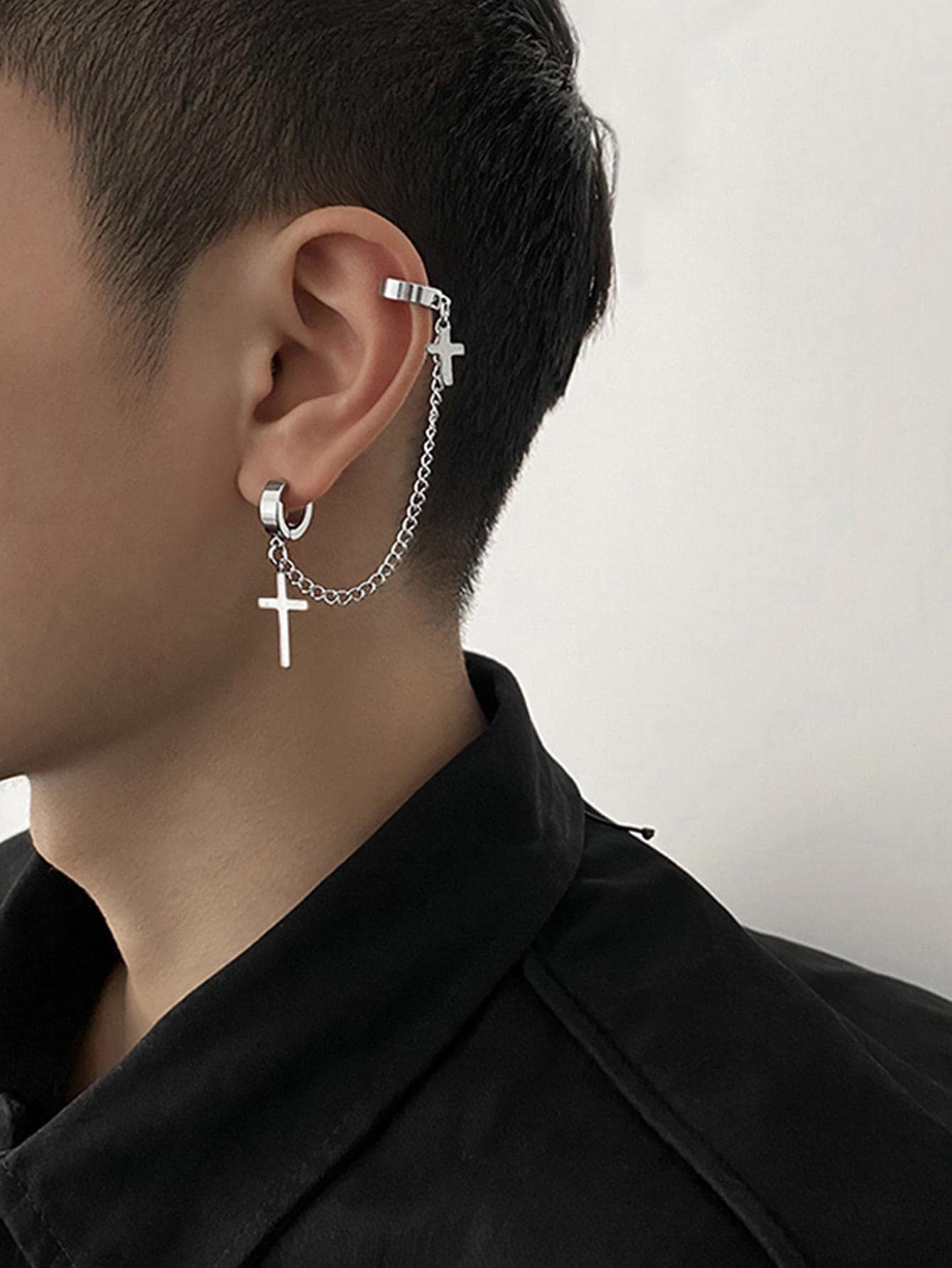 1pc Punk Stainless Steel Cross Charm Ear Cuff For Men For Daily Decoration - Men's Cross Buckle Ear Clips - View 1