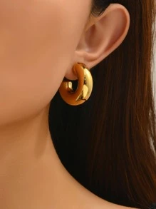 18K 镀金 1 对不锈钢首饰，金色耳钉，时尚空心圆形大环耳环，适合女士，日常佩戴和节日礼物，姐妹礼物 - 金黃色 - 查看 5