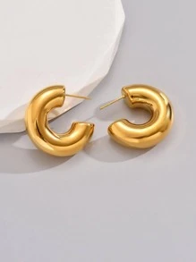 18K 镀金 1 对不锈钢首饰，金色耳钉，时尚空心圆形大环耳环，适合女士，日常佩戴和节日礼物，姐妹礼物 - 金黃色 - 查看 3