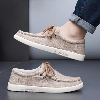 TOLLN 男士極簡繫帶休閒夏天亚麻樂福鞋