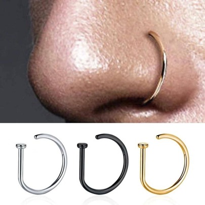 3pcs Women Men Fake Piercing Nose Ring Fashion D-Shape Punk Non Piercing Nose Clip Stainless Steel Perforation Septum Body Jewelry