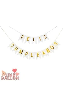 Banderines "Feliz Cumpleaños" Colores Fiesta Decoraciones - Blanco - Ver 2