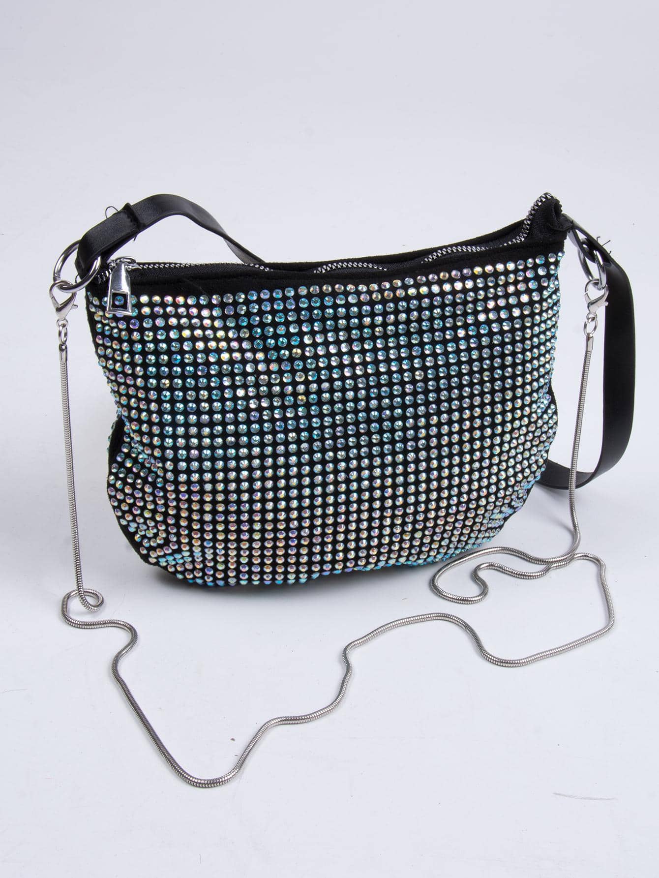 Bolsas estilo riñoneras para dama con brillos  de cadena y haza - Gris Claro - Ver 1