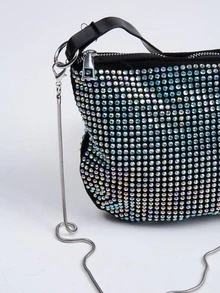 Bolsas estilo riñoneras para dama con brillos  de cadena y haza - Gris Claro - Ver 2