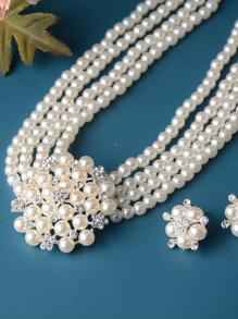 3 cái/bộ Nữ Ngọc Trai Giả Kim Cương Giả Trang Trí Bộ Trang Sức Sang Trọng Cho Đám Cưới - trắng - Xem 4