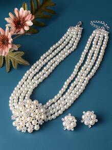 3 cái/bộ Nữ Ngọc Trai Giả Kim Cương Giả Trang Trí Bộ Trang Sức Sang Trọng Cho Đám Cưới - trắng - Xem 3