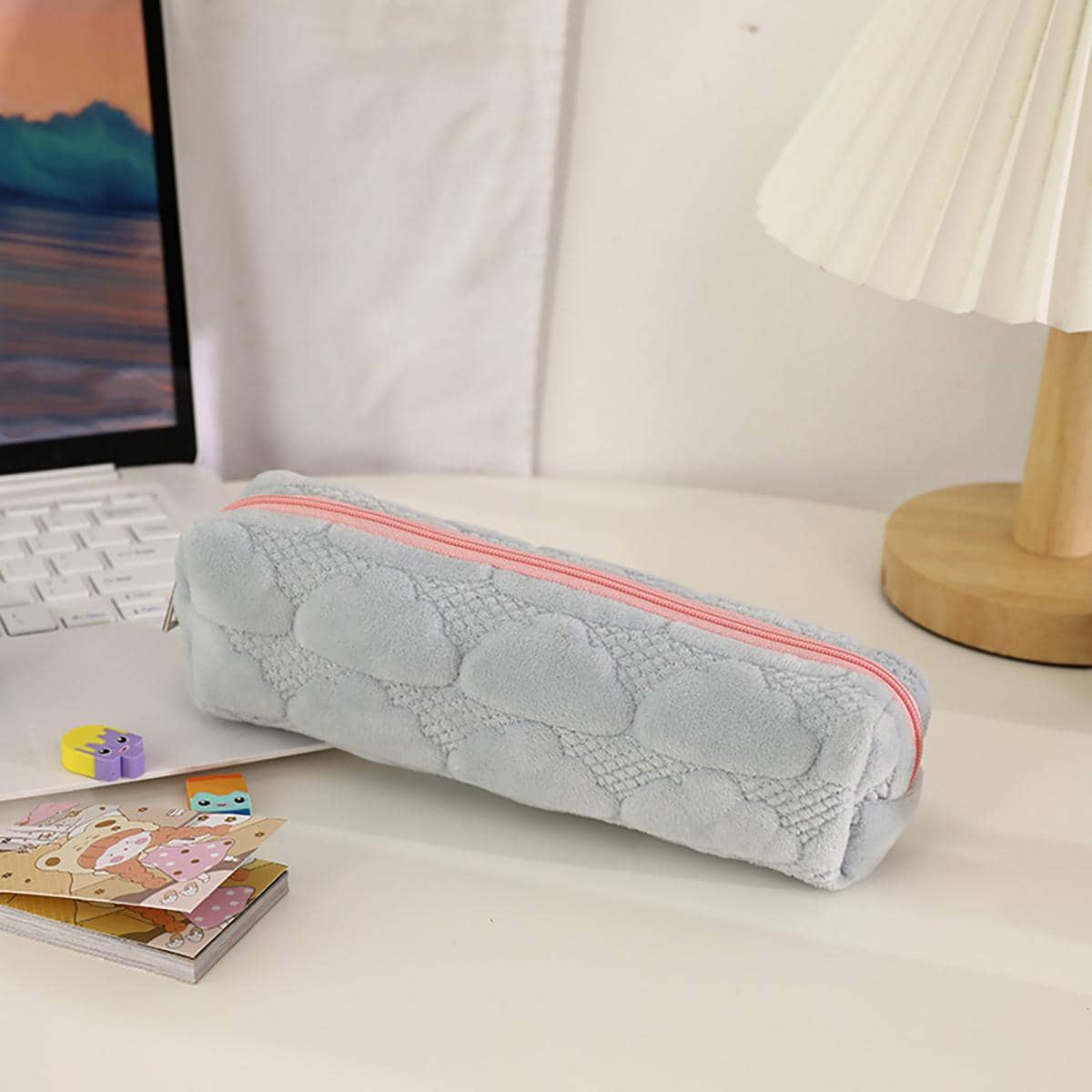 1 Túi đựng bút chì chi tiết đám mây, Túi đựng văn phòng phẩm di động cho trường trung học & văn phòng - Màu xanh lam - Xem 1