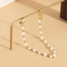 1pc Faux Pearl Decor Ear Cuff With Nose Cuff - Gold - View 2
