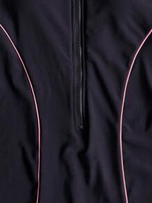 撞色前拉鍊競技連身泳裝