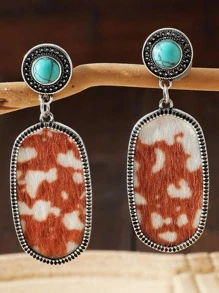 1 Đôi Bông Tai Đá Ngọc Lam Tây Da Bò Ẩn Dành Cho Nữ - màu nâu - Xem 1