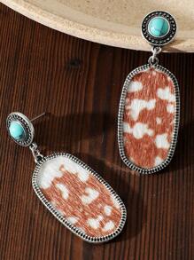 1 Đôi Bông Tai Đá Ngọc Lam Tây Da Bò Ẩn Dành Cho Nữ - màu nâu - Xem 2