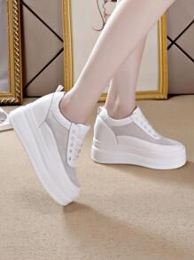 Giày thể thao có dây buộc phía trước thoáng khí cho nữ, Giày thể thao đế xuồng màu trắng thể thao - trắng - Xem 7