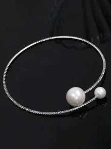 2pcs Faux Pearl Decor Bridal Jewelry Set - White - View 3