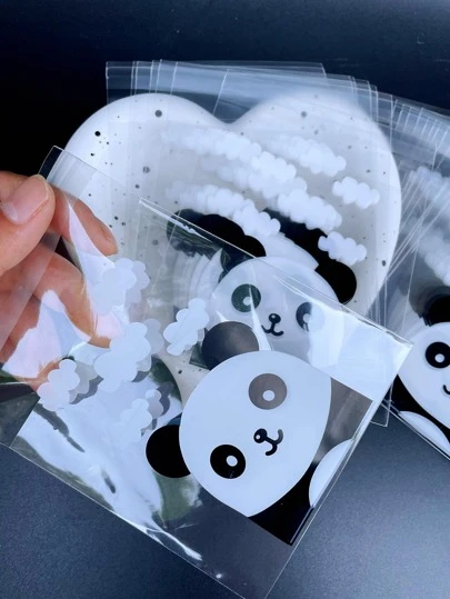 100pcs/Set Cute Panda Printed Transparent Self-Seal OPP Gift Bags, Party/Birthday/Anniversary Decoration Bags Valentine Day