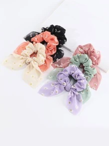 6个装女士简约纯色兔耳朵发圈，适合日常佩戴，兔耳朵发圈，马尾辫发饰，弹性发带，美发家居饰品，发圈，旅行，生日礼物 - 彩色 - 查看 3