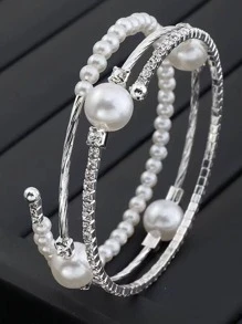 Vòng tay cô dâu đính đá Rhinestone & ngọc trai giả Vòng tay thanh lịch cho phụ nữ - trắng - Xem 7