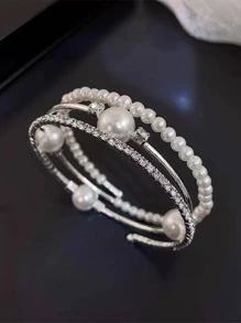 Vòng tay cô dâu đính đá Rhinestone & ngọc trai giả Vòng tay thanh lịch cho phụ nữ - trắng - Xem 1