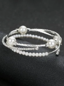 Vòng tay cô dâu đính đá Rhinestone & ngọc trai giả Vòng tay thanh lịch cho phụ nữ - trắng - Xem 9