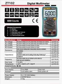 Multímetro digital ZOYI 1 pieza, 6000 cuentas, True-RMS, 17 funciones de medición, retroiluminación disponible. medidor de voltaje, resistencia, diodo, continuidad, capasincia, frecuencia, temperatura y corriente - Azul - Ver 5