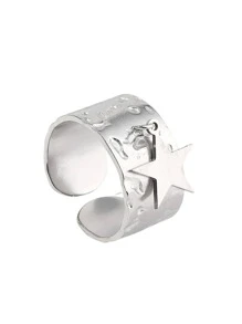 1 件时尚复古钛金星形开口戒指，适合日常佩戴、聚会场合、送给女朋友的礼物 - 銀色 - 查看 1