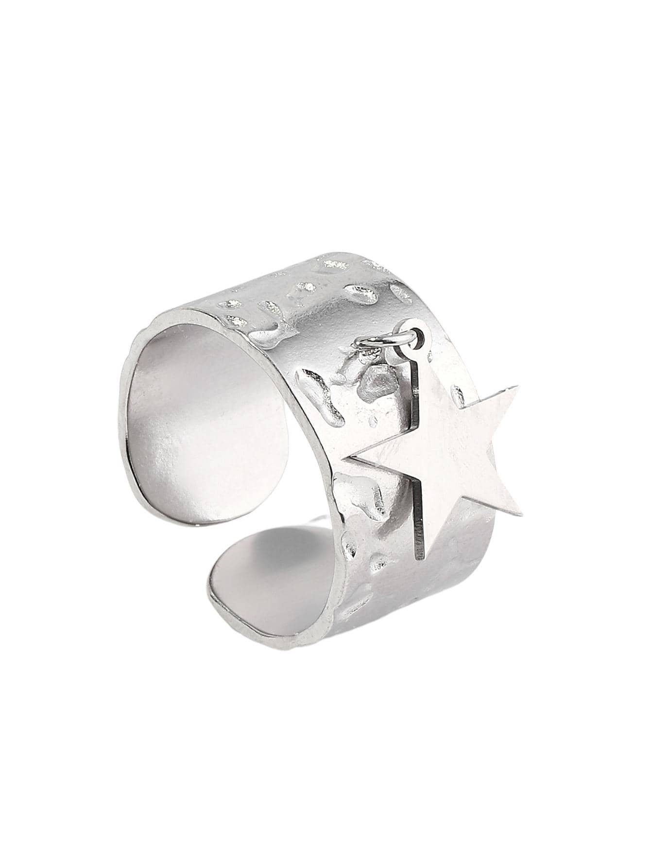 1 件时尚复古钛金星形开口戒指，适合日常佩戴、聚会场合、送给女朋友的礼物 - 銀色 - 查看 1