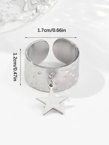 1 件时尚复古钛金星形开口戒指，适合日常佩戴、聚会场合、送给女朋友的礼物 - 銀色 - 查看 3